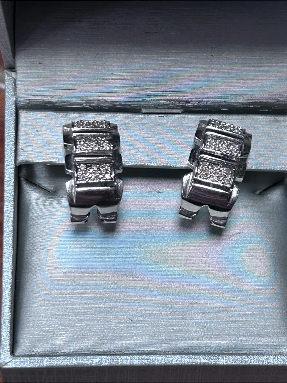 White gold Pave Hinge Hoop Earrings - Picture 1 of 4